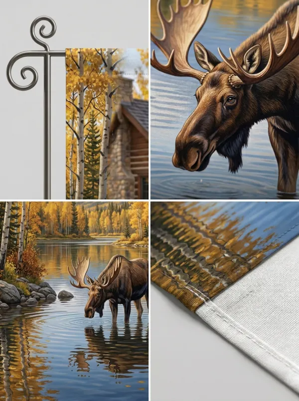 Rustic Moose Mountain Lake Outdoor Decor Flag