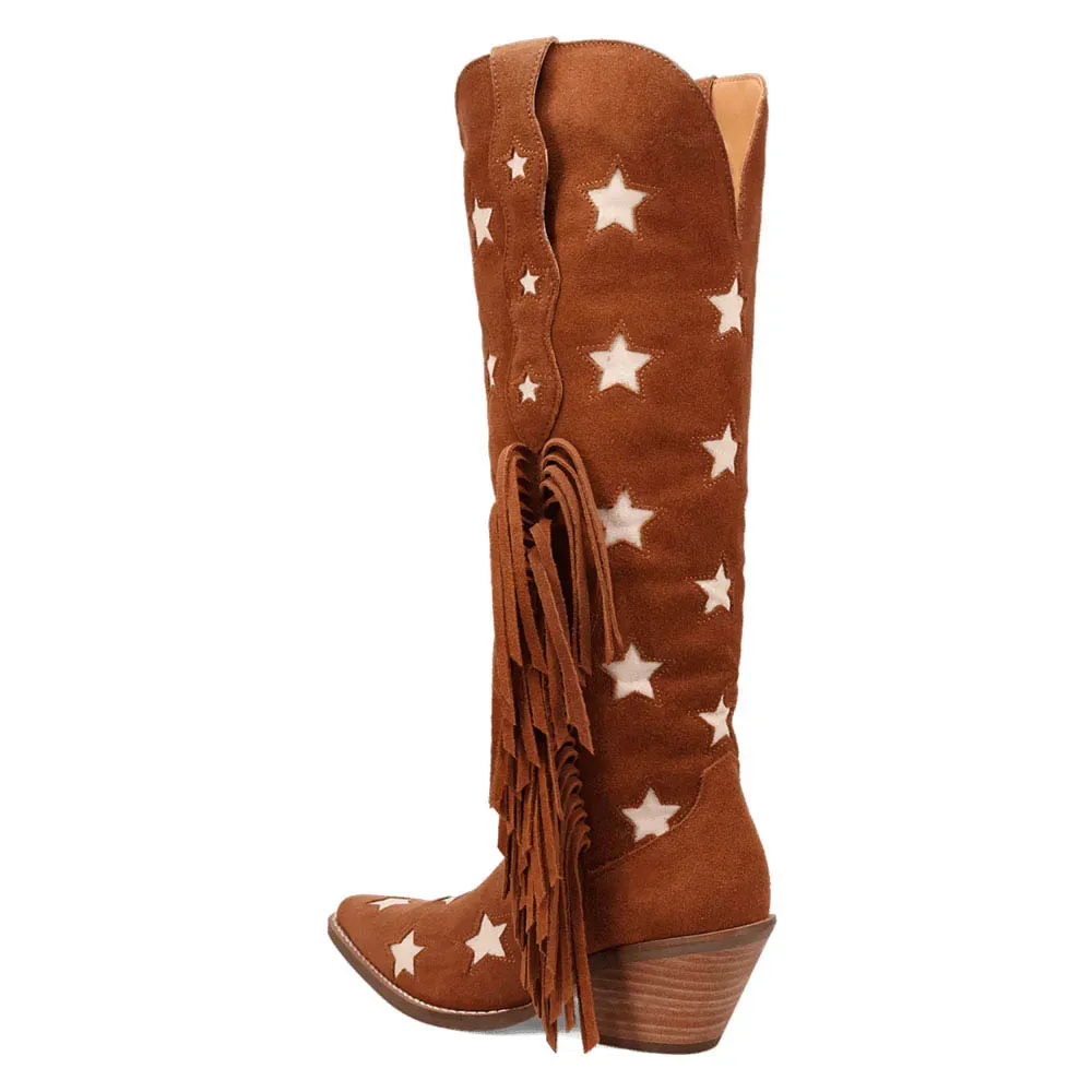 Faux-Suede Snip-Toe Chunky-Heel Platform Knee-Length Western Boots