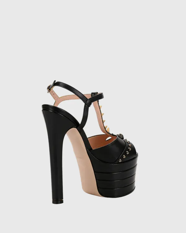 Rivet Open Toe Platform Heels in Black