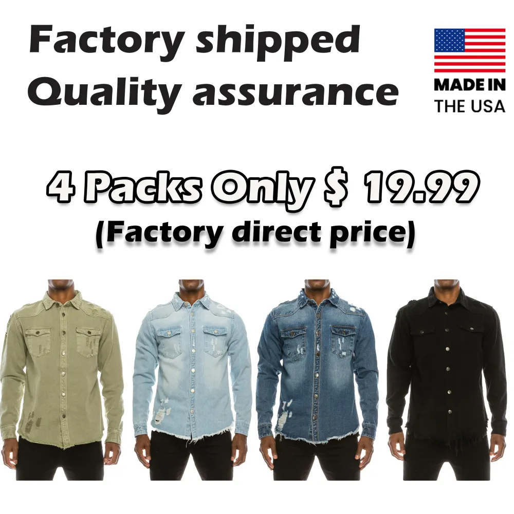 Distressed Denim Shirt – Heavyweight Button-Up with Pockets  Rugged Style. Durable Build. Everyday Utility.