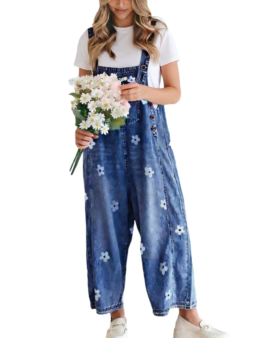 Women's Floral Printed Bib Overall Jumpsuit