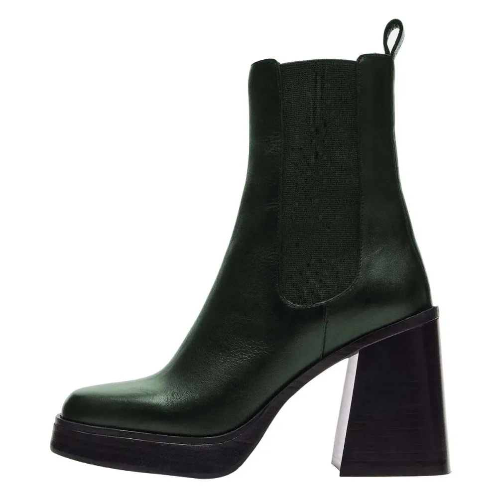 Faux-Leather Square-Toe Chunky-Heel Platform Ankle Boots