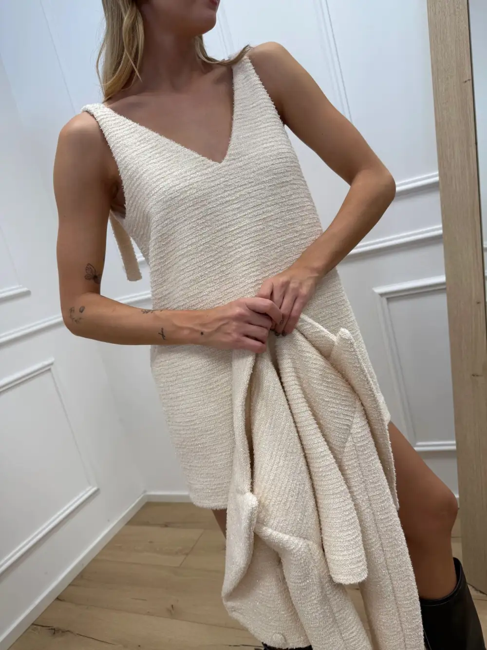 Textured Sleeveless V‑Neck Mini Dress