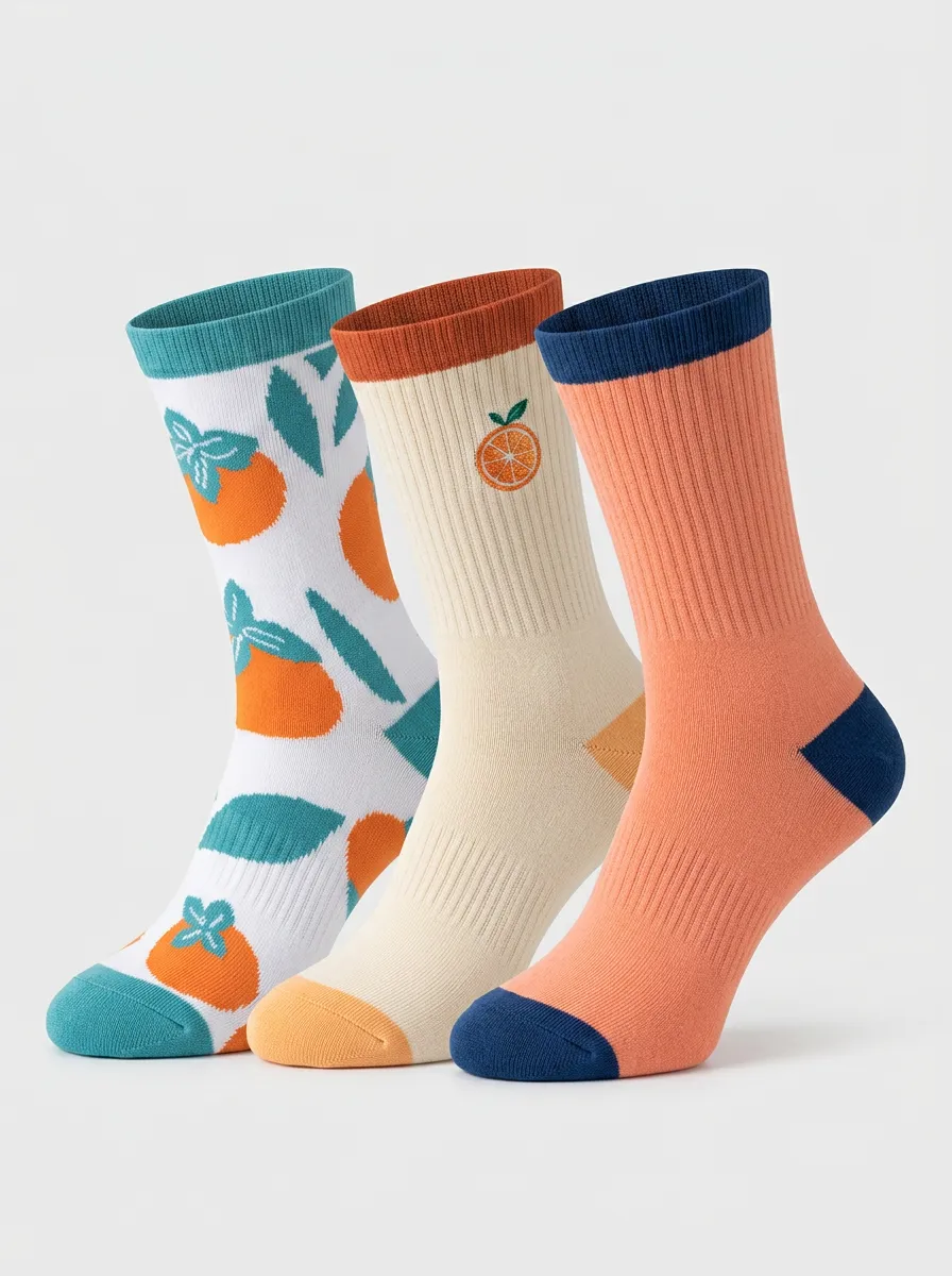 Women's Fruit Three-Pair Embroidered Crew Socks