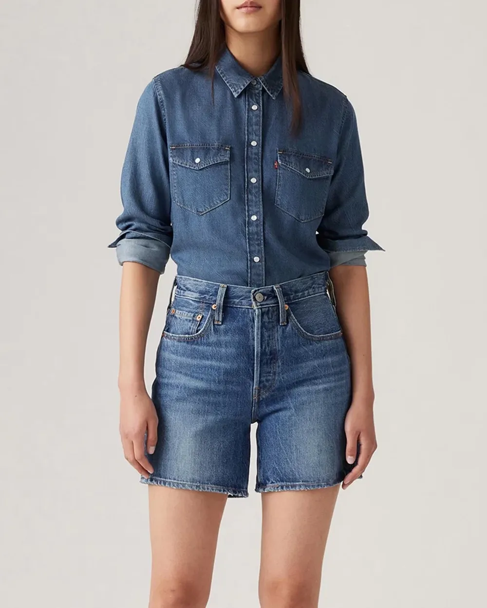Denim Mid Thigh Shorts