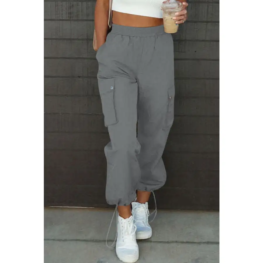 Drawstring Elastic Waist Pants with Pockets