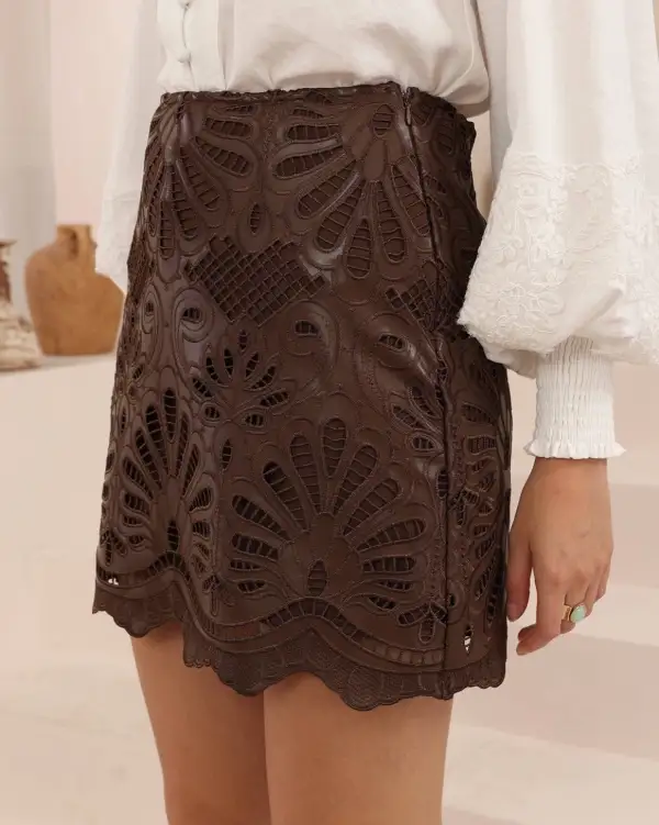 Layered Faux Leather Lace Skirt
