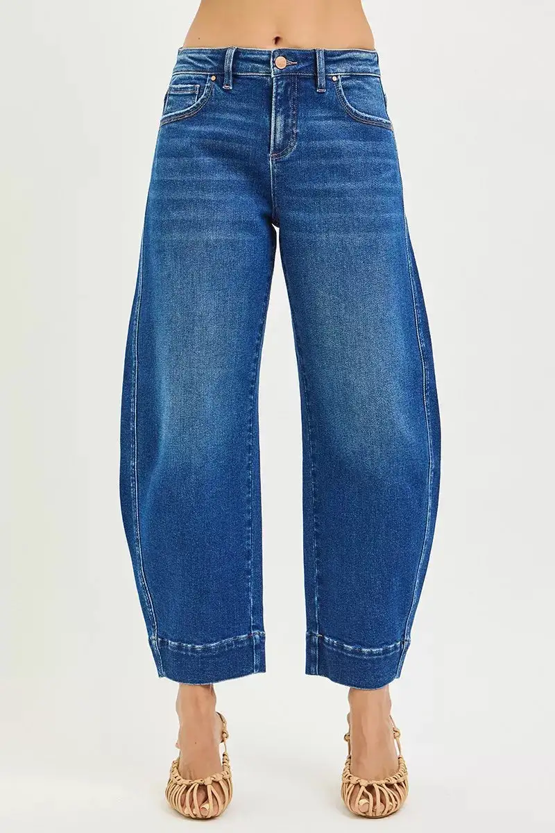 Mid Rise Barrel Leg Denim Jeans