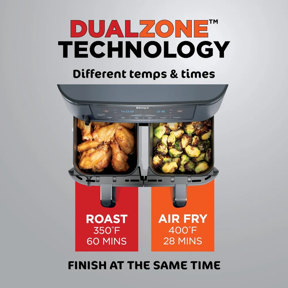 Ninja Air Fryer, Thermometer, Roast, Bake, Air Fry, Crisps, Broil, Reheats, Keep Warm