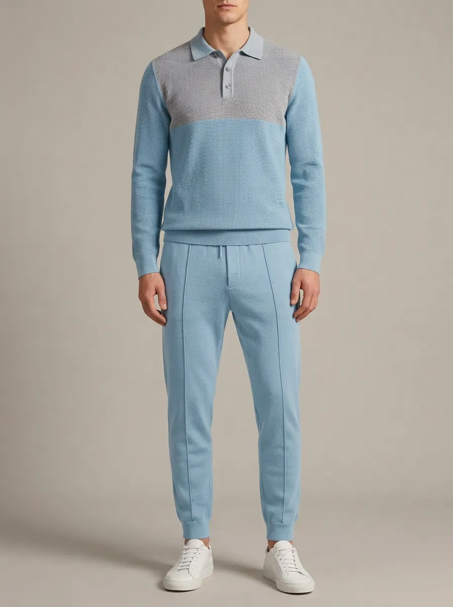 Men's Heritage Inspired Waffle Textured Polo Collar Jacket and Jogger Pants Set