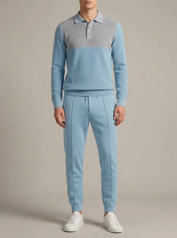 Men's Heritage Inspired Waffle Textured Polo Collar Jacket and Jogger Pants Set