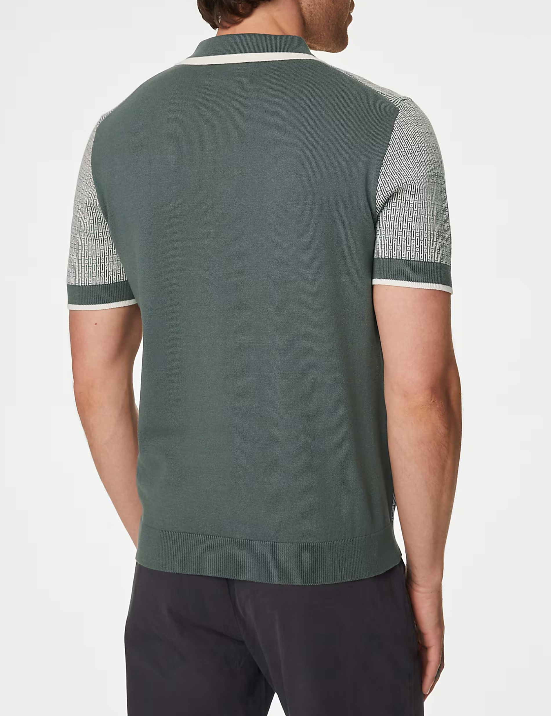 Men's Green Contrast Collar Knit Polo Shirt