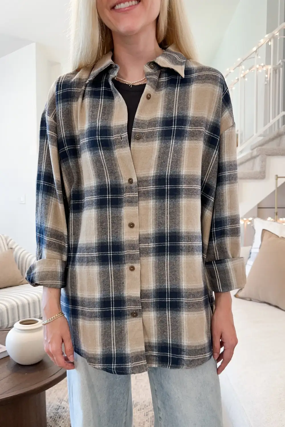 Plaid Button Front Button Down Shirt