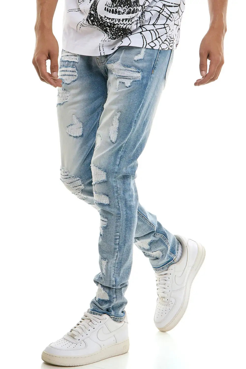 Men's Skinny Distressed Zip Detail Jeans