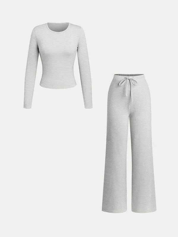 Women's striped printed long-sleeved T-shirt and trousers, casual two-piece set