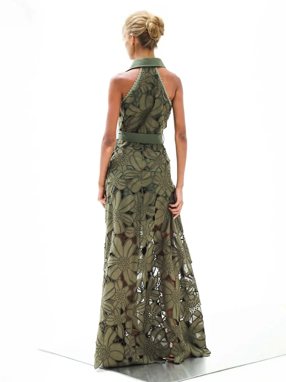 Floral Lace Backless Floor Maxi Dress