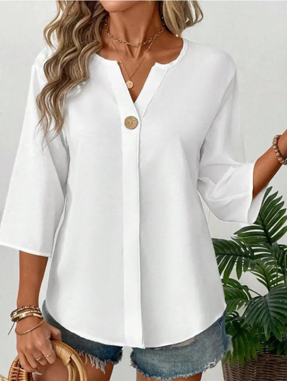 Linen V Neck Button Shirt