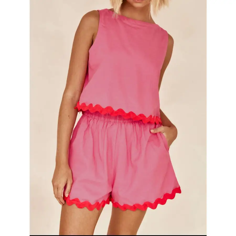 Contrast Trim Round Neck Tank and Shorts Set
