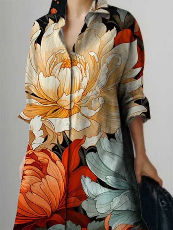 Flower Long Shirt Maxi Dress