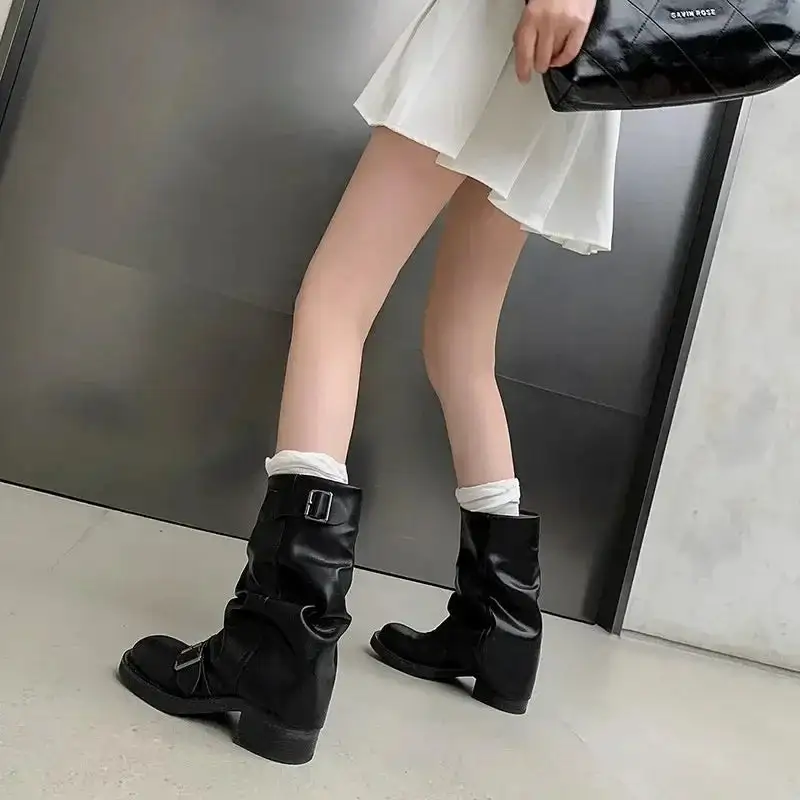 Leather Riding Buckle-Detail Knee-High Boots