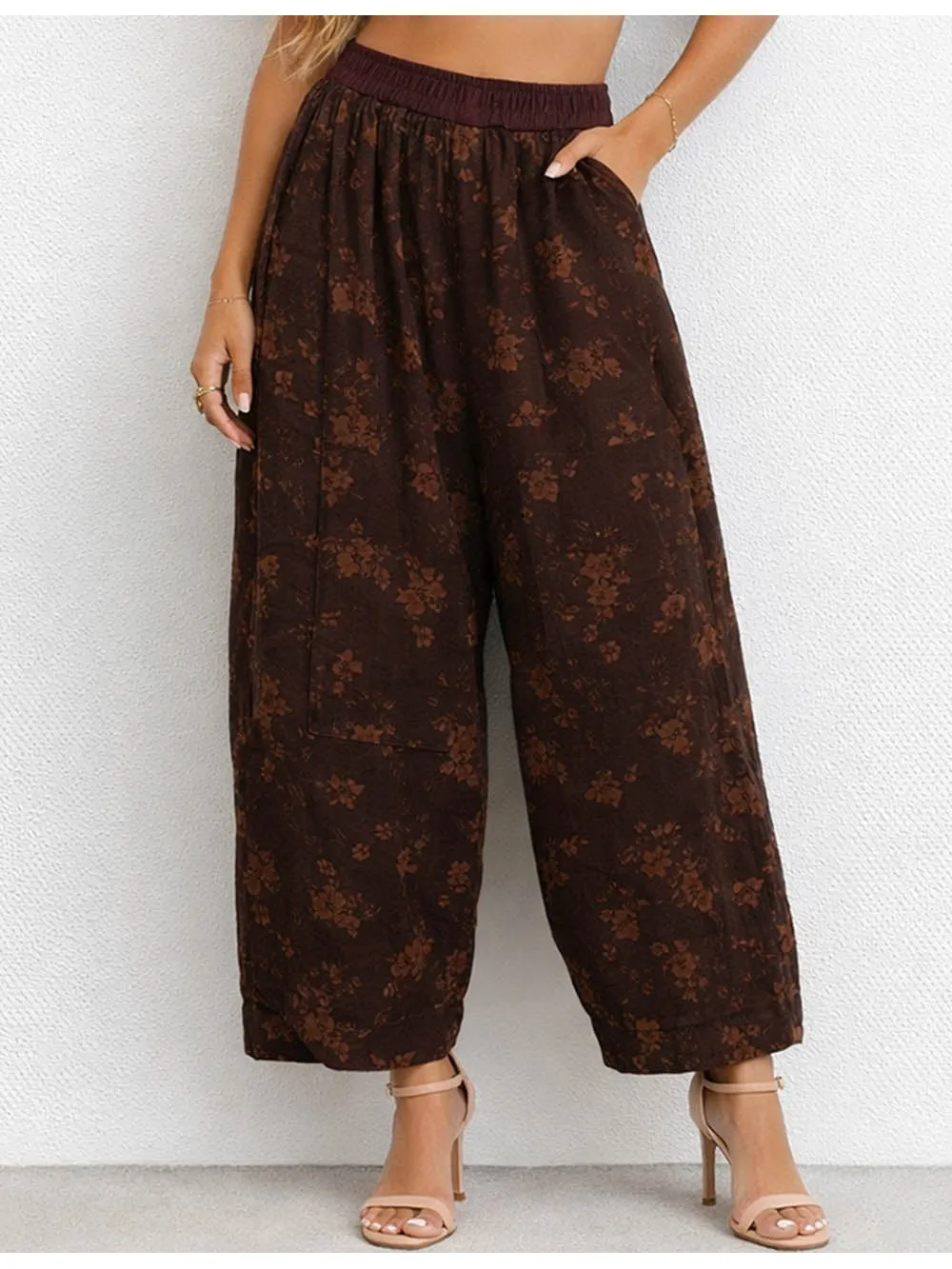 Boho Elastic Waist Barrel Leg Easy Pants