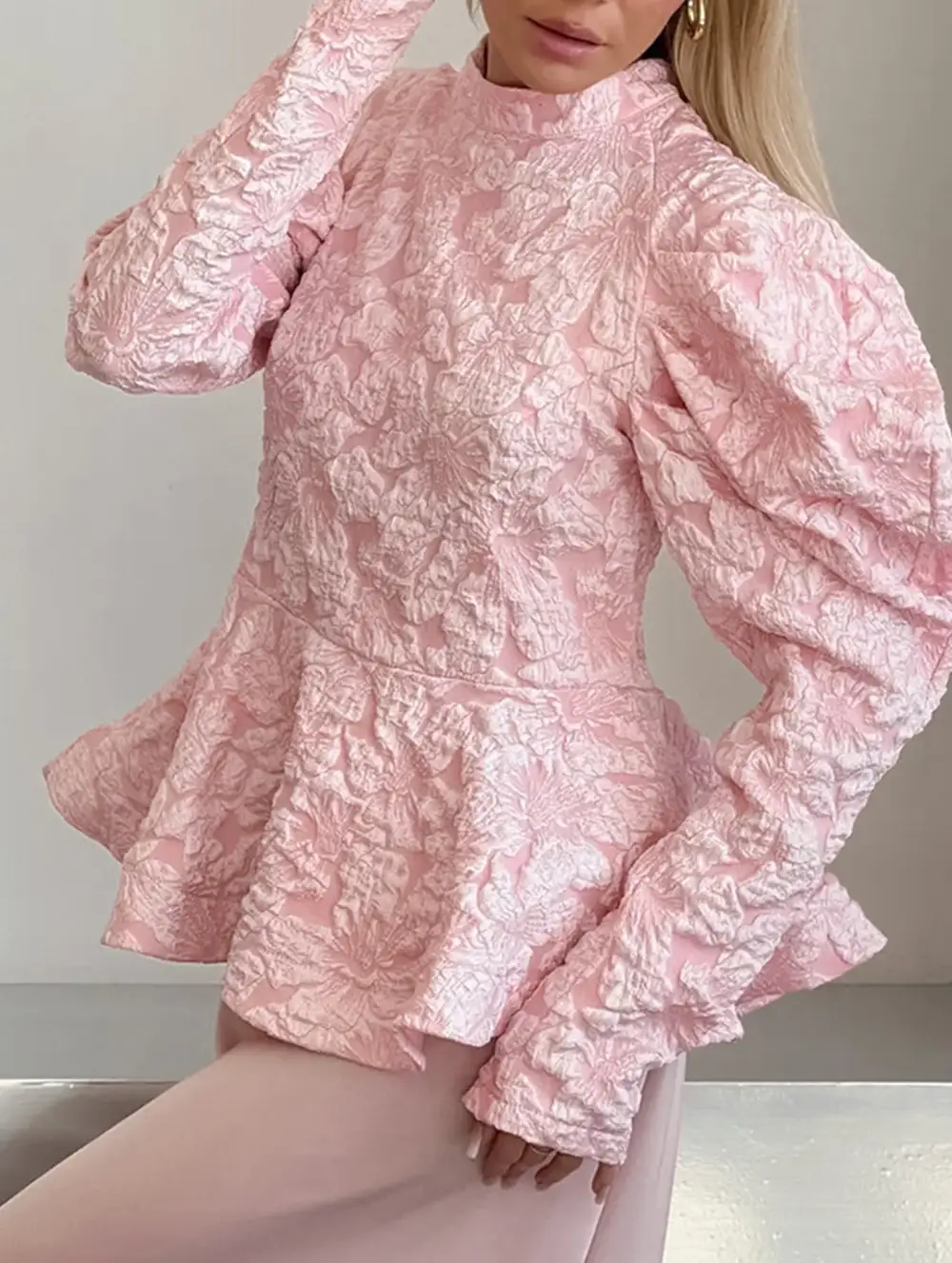 French Vintage Puff Sleeve Jacquard Tee