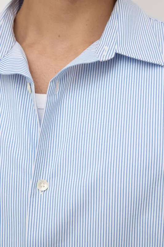Blue & White Striped Poplin Short Sleeve Shirt