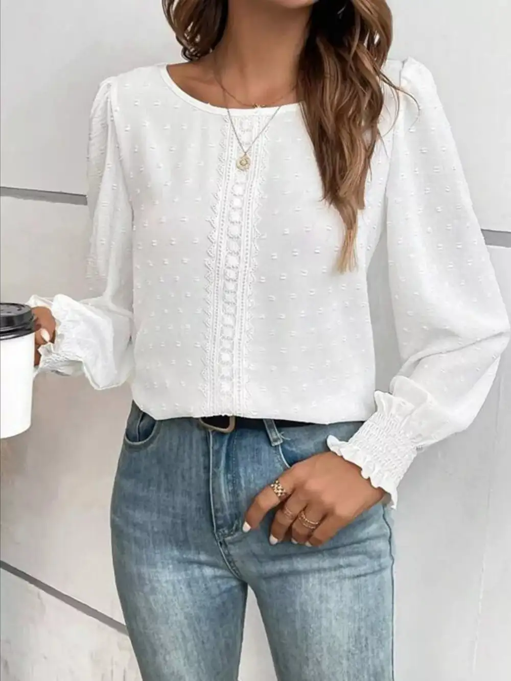 Swiss Dot Long Sleeve Blouse