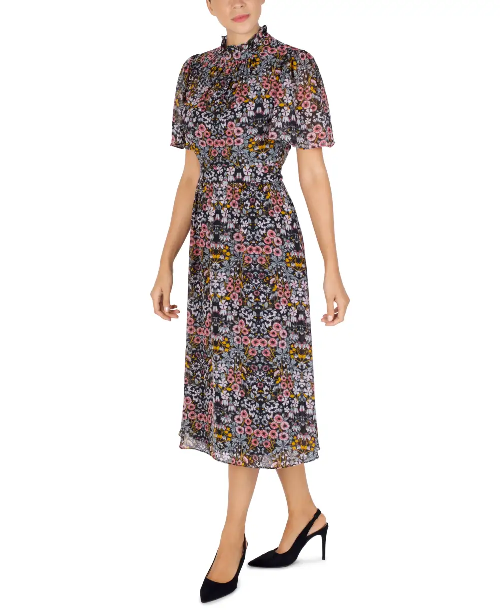 Flutter Sleeve Ruffle Midi Dress
