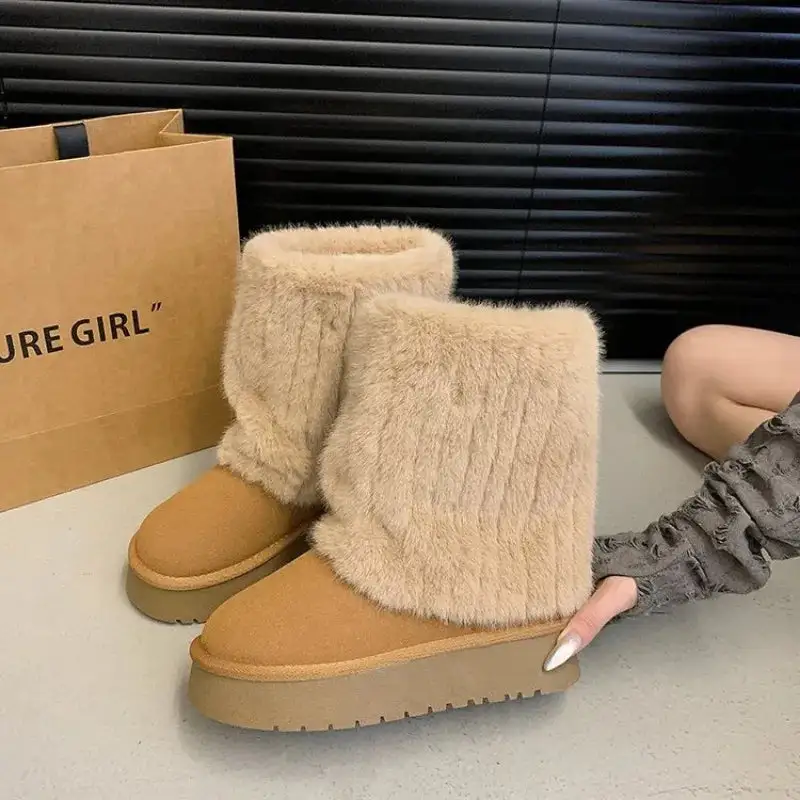 Faux-Suede Suede Plush-Lined Ankle Boots