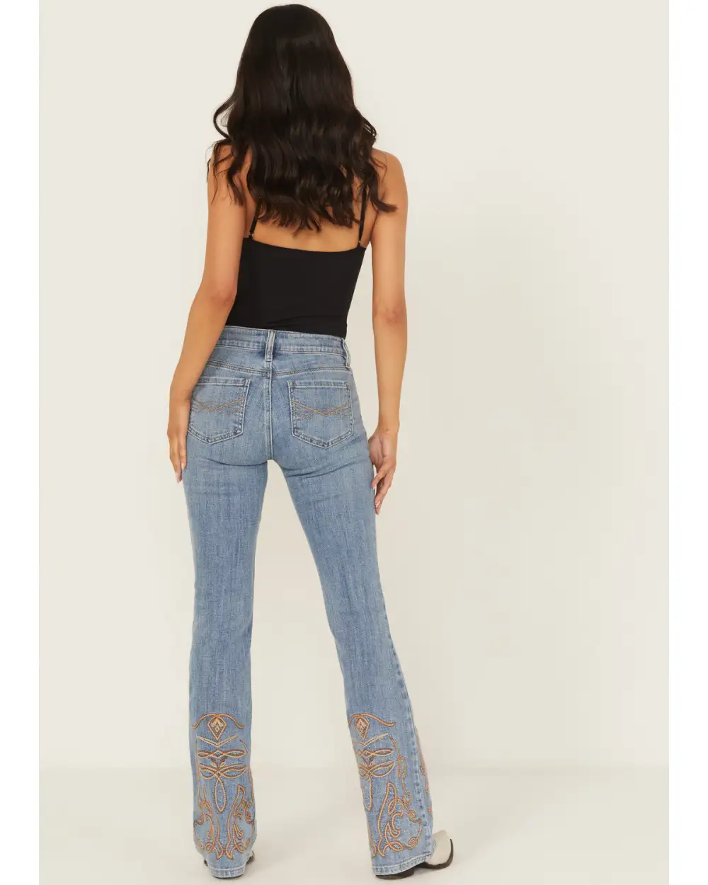 Mid Rise Bootcut Stretch Denim Embroidered Jeans