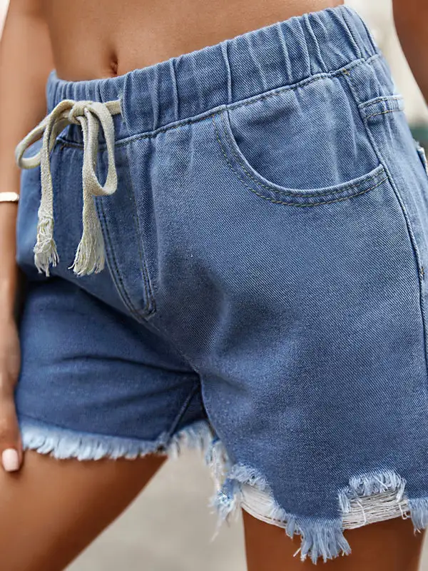All Match Slim Elastic Waist Shorts Denim Pants