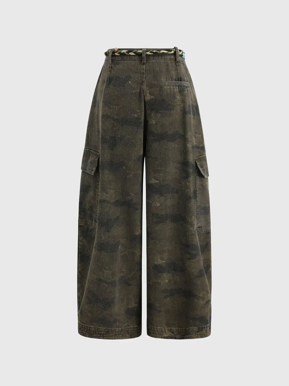 Wide-Leg Printed Cargo Pants