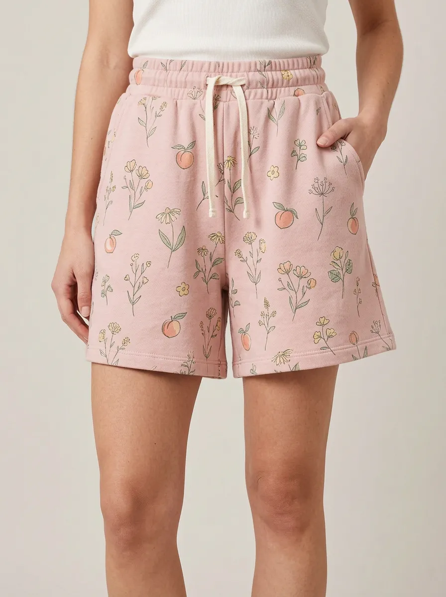 Women's Floral Botanical Running Drawstring Printed Sweat Shorts