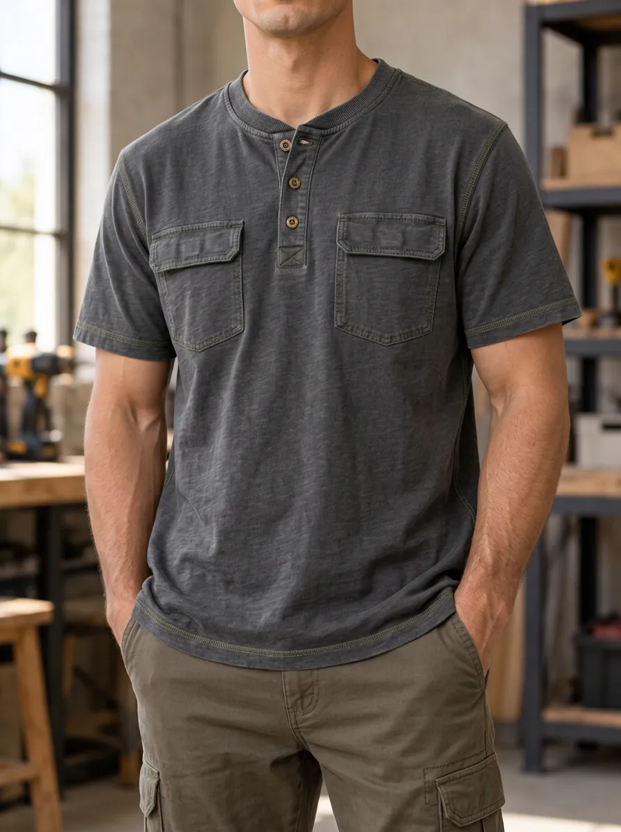 Men's Workwear T-Shirt with Contrast Shoulder Panels