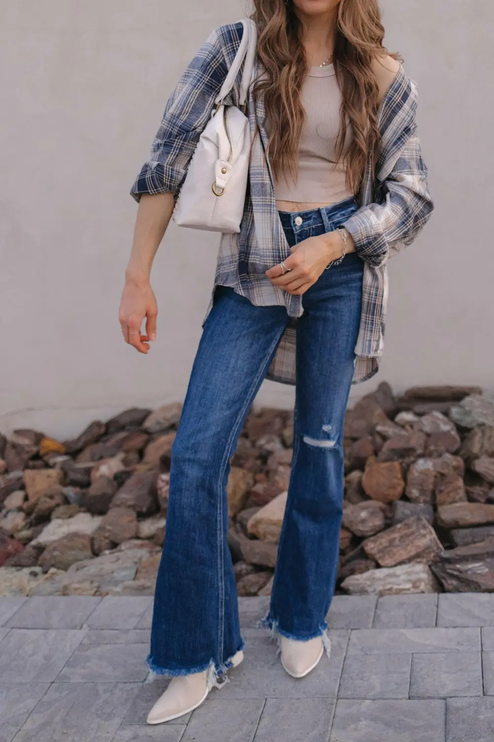 High Rise Distressed Flare Jeans