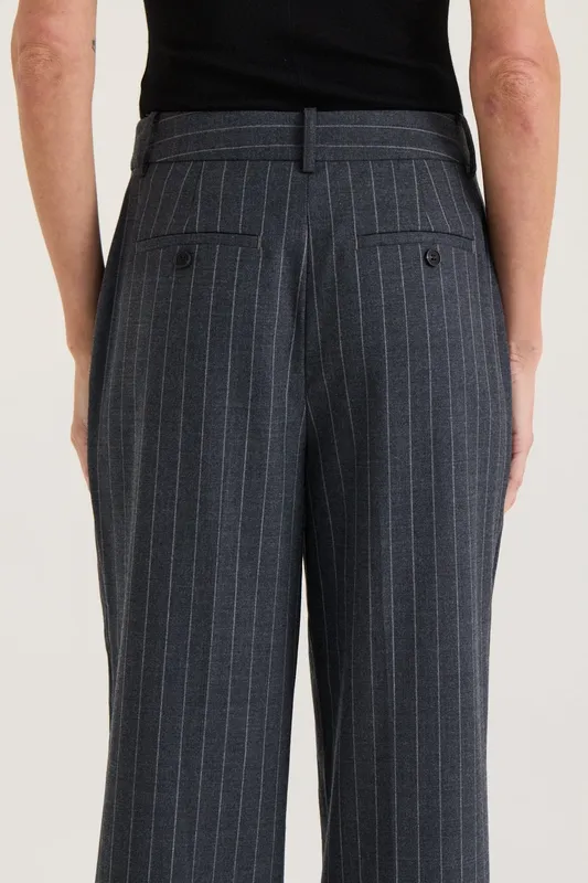 Gray Pinstripe Wide Leg Suit Pants