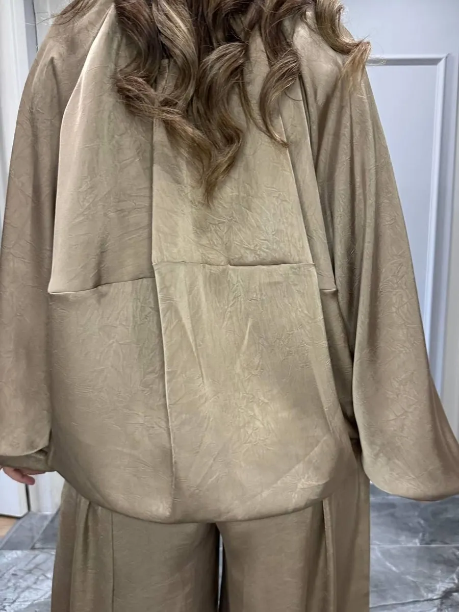 Women's solid color cross-section design casual zipper cardigan & pants set