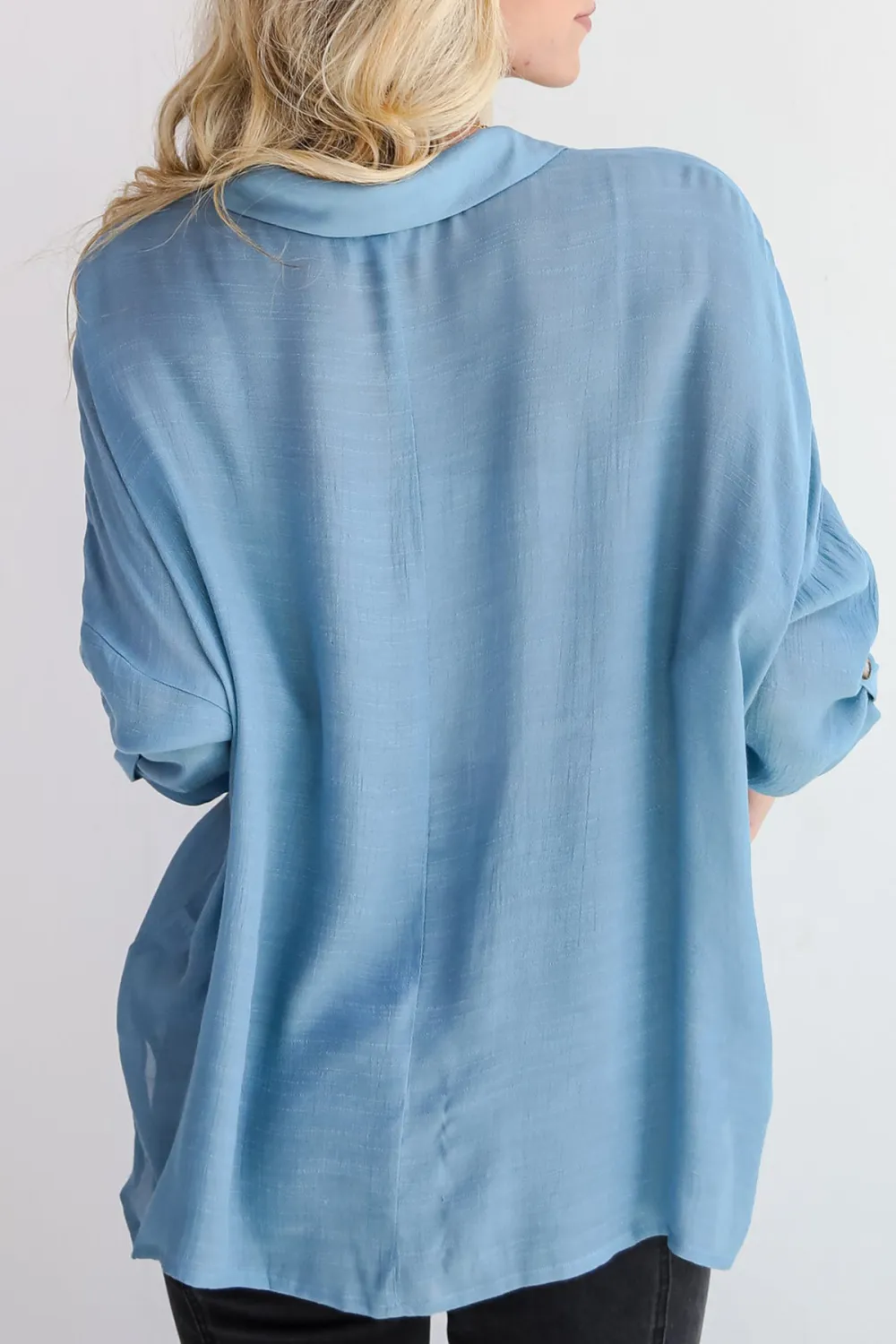 Blue Compelling Composure Oversized Button-Up Blouse