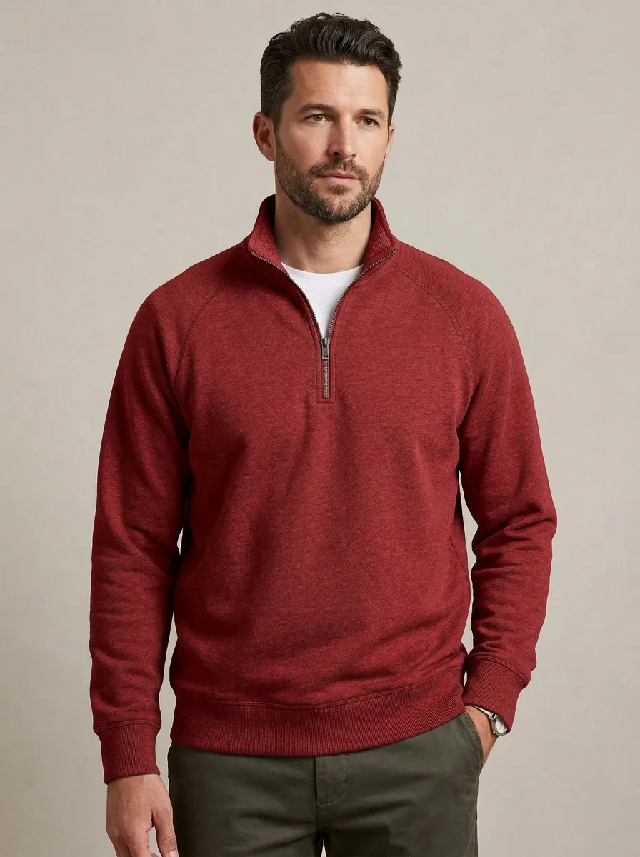 Men's Modern Minimalist Textured Raglan Stand-Collar Quarter-Zip Sweatshirt