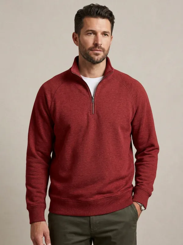 Men's Modern Minimalist Textured Raglan Stand-Collar Quarter-Zip Sweatshirt