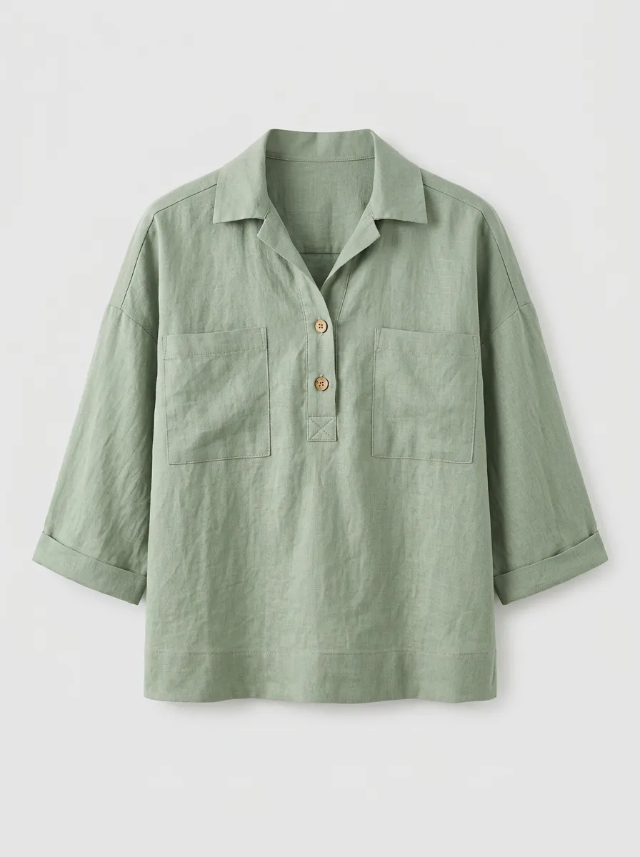 Women's Pocket Shirt Sage Green Linen Blend Button Down