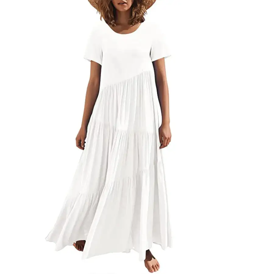 Round Neck Tiered Ruffle Maxi Dress