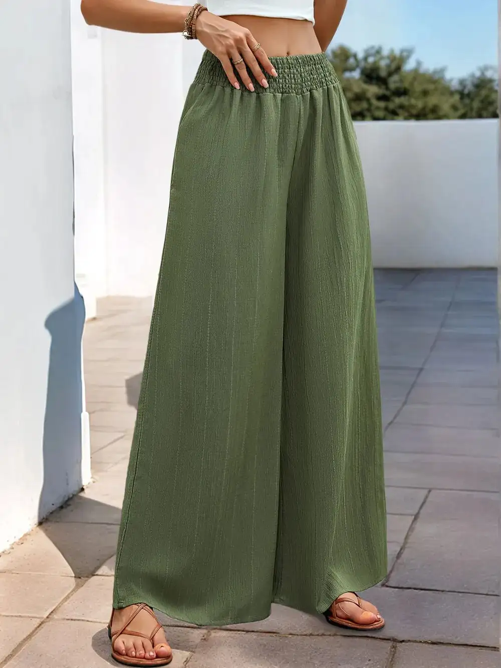 Relaxed Smocked Wide Leg Pants
