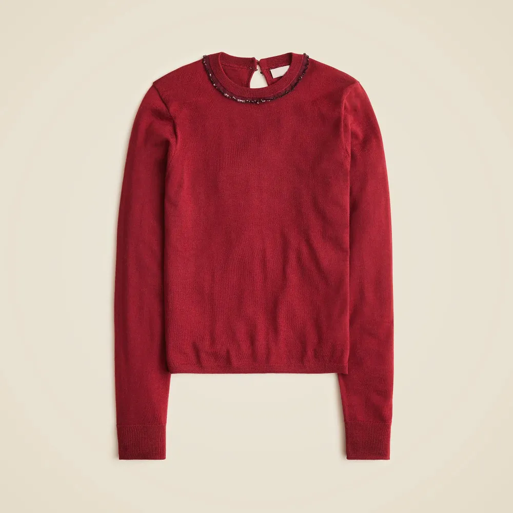Embellished Fitted Crewneck Sweaters