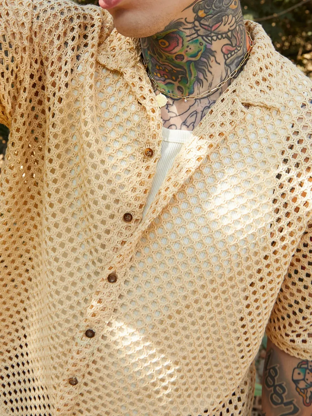 Beige Casual Style Oversized Shirt