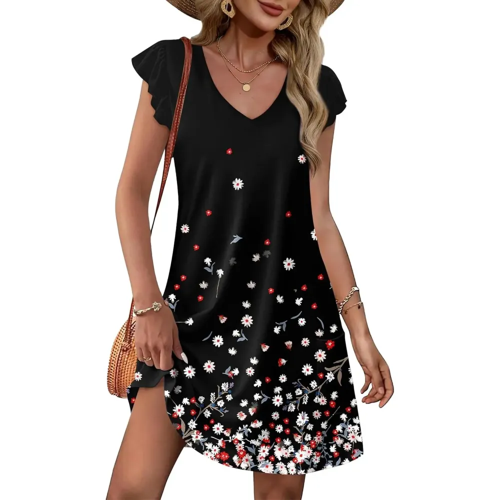 Women's Summer RuffledSleeve V-Neck Dress🔥9-Pack- Only $24