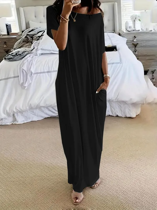 Women'S Solid Color Batwing Sleeve Lounge Dress, Casual Elegant Comfy Short Sleeve Baggy Nightdress For Daily Wear, Ladies Sleepwear For All Seasons, Womenswear, Night Gown Women