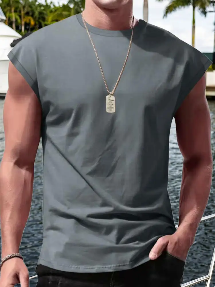S Minimalist Drop Shoulder Sleeveless Tee Tank Top