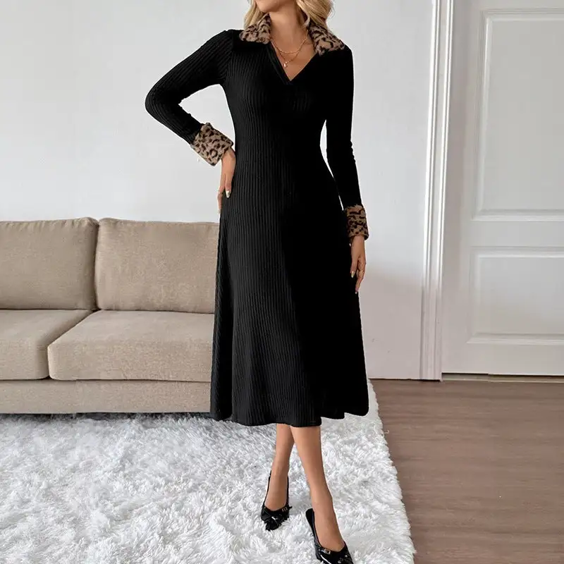 Women's Bodycon V-Neck Long-Sleeve Knit Maxi Dress